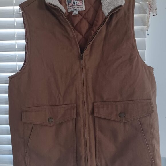Weatherproof Heritage Brand Men’s L Brown Canvas Vest Sherpa Collar Quilted Work - Picture 5 of 6